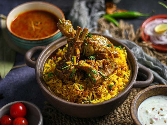 Authentic mutton biryani with layered basmati rice and spiced meat